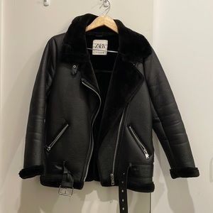 Zara shearling moto, XS